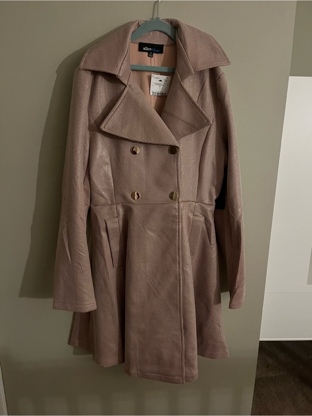 Alice Blue Blush Pink Double-Breasted Trench Coat